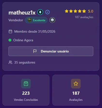Print do perfil matheuz1x na GameMarket, capturado em 26/10/2026.